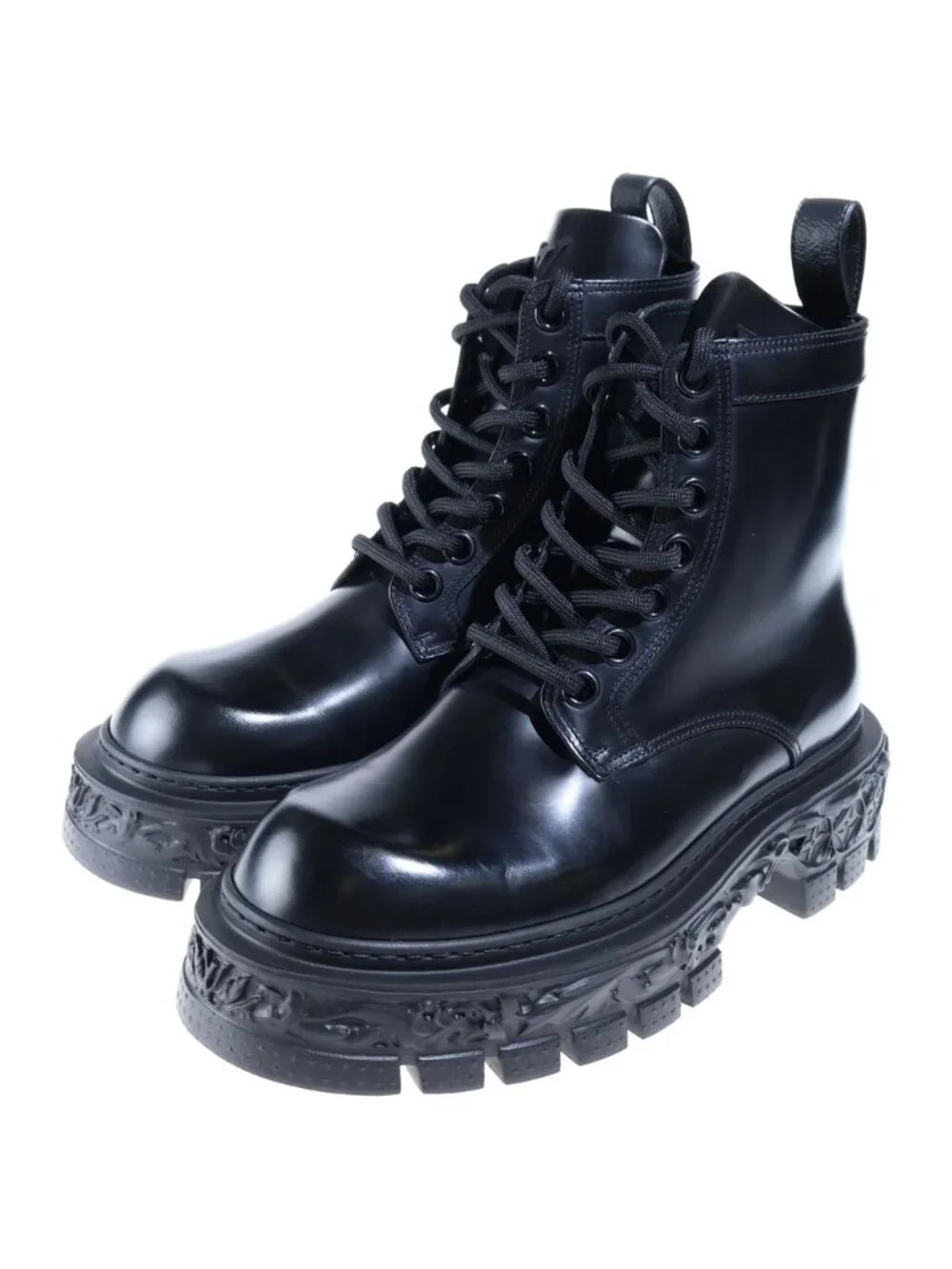 Louis Vuitton LV Baroque Line Ankle Boots Lace-up Sculpture Design Black